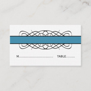 Blue Deco Flourish Place Card