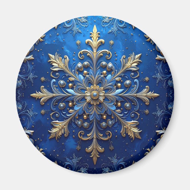 Blue Decorative Christmas Holiday Magnet (Front)
