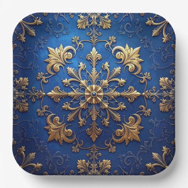 Blue Decorative Christmas Holiday Paper Plate (Front)