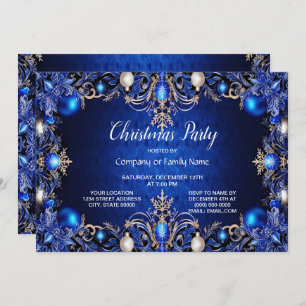 Blue Decorative Christmas Party Invitation