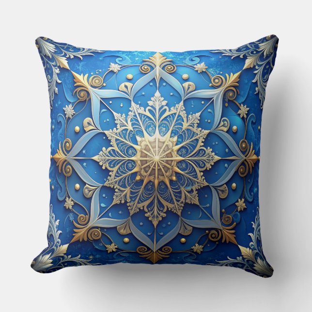 Blue Decorative Christmas Throw Pillow (Front)