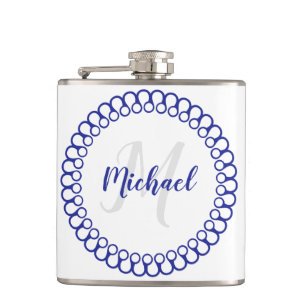 Blue Decorative Circle Monogram Flask