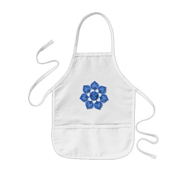 Blue Decorative Fabric Cutout Flower Kids Apron (Front)