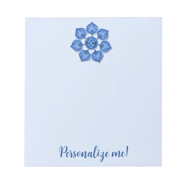 Blue Decorative Fabric Cutout Flower Notepad (Front)