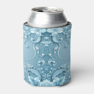 Blue Decorative Floral Can Cooler