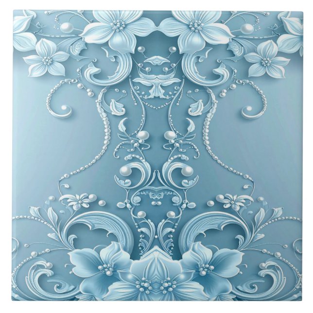 Blue Decorative Floral Ceramic Tile (Front)
