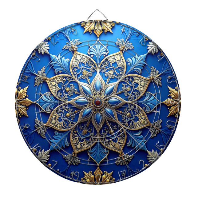 Blue Decorative Floral Dartboard (Front)