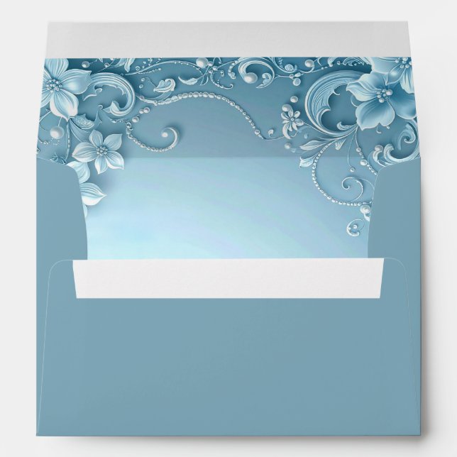 Blue Decorative Floral Envelope (Back (Bottom))