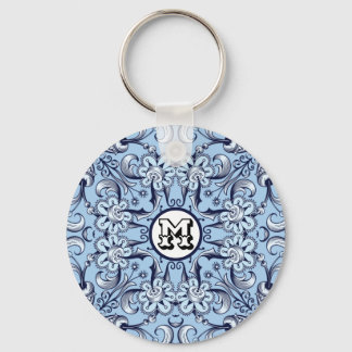 Blue decorative floral ethnic Mandala illustration Key Ring