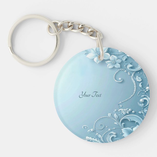 Blue Decorative Floral Keychain (Front)