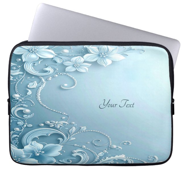 Blue Decorative Floral Laptop Sleeve (Front)
