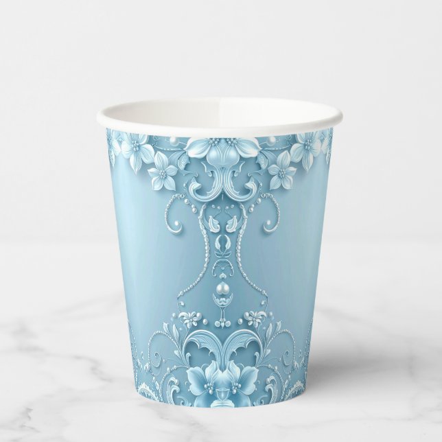 Blue Decorative Floral Paper Cups (Left)