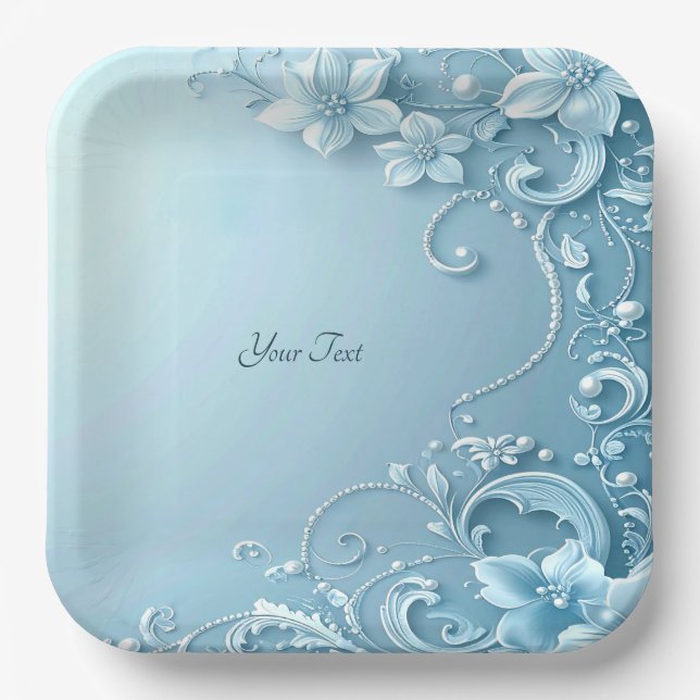 Blue Decorative Floral Paper Plate (Front)