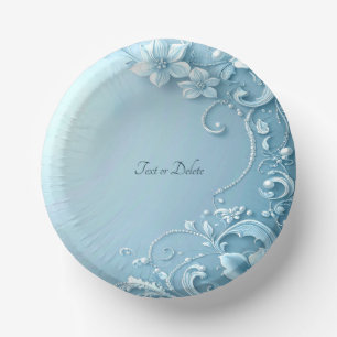 Blue Decorative Floral Paper Plate