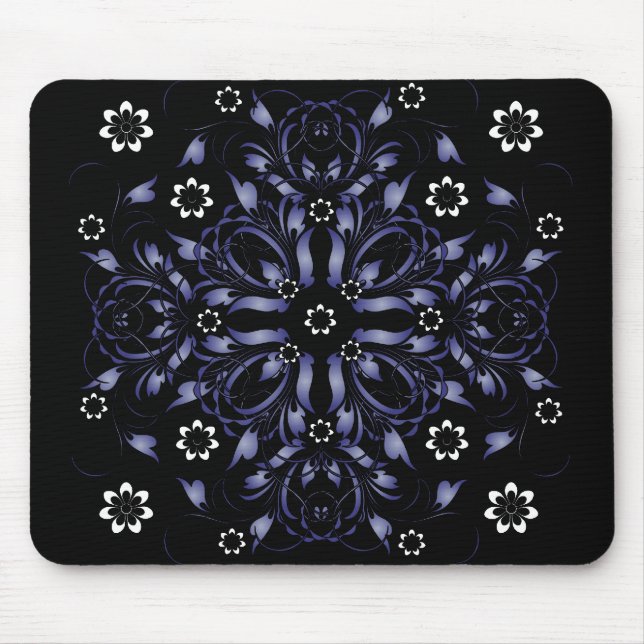 blue decorative floral pattern mouse pad (Front)