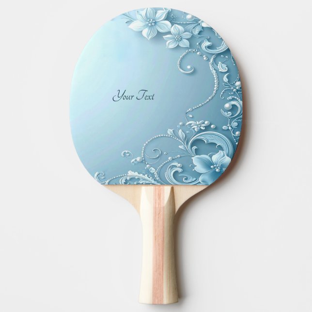 Blue Decorative Floral Ping Pong Paddle (Front)