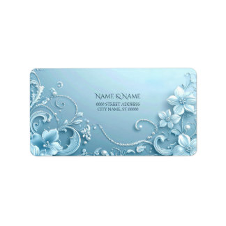 Blue Decorative Floral Return Address Label