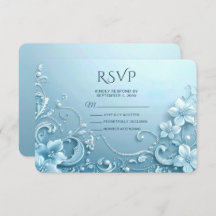 Blue Decorative Floral RSVP Card