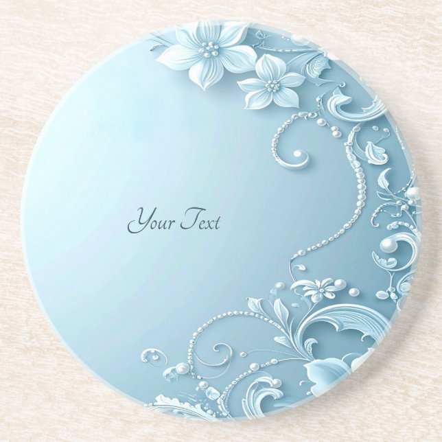 Blue Decorative Floral Sandstone Coaster (Front)