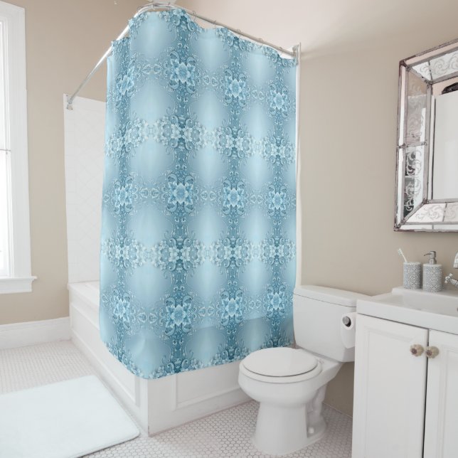 Blue Decorative Floral Shower Curtain (In Situ)