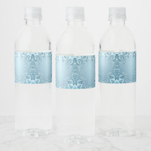 Blue Decorative Floral Water Bottle Label