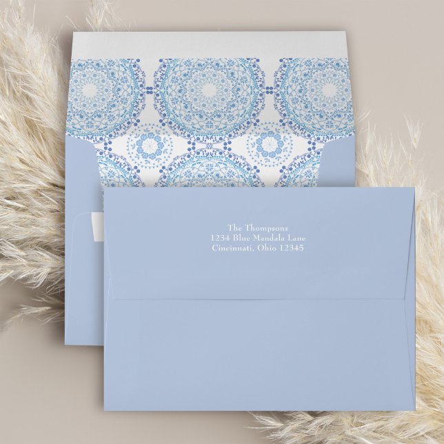 Blue Decorative Geometric Pattern Square Envelope (Blue decorative geometric pattern envelope for stylish event and wedding invitations)