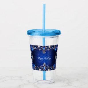 Blue Decorative Holiday Acrylic Tumbler