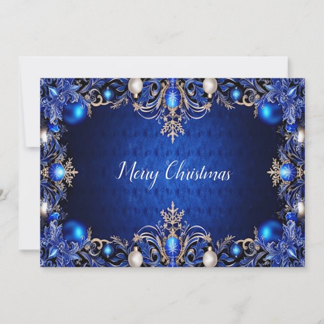 Blue Decorative Holiday Christmas Card (Front)