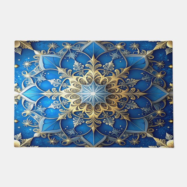 Blue Decorative Holiday Doormat (Front)