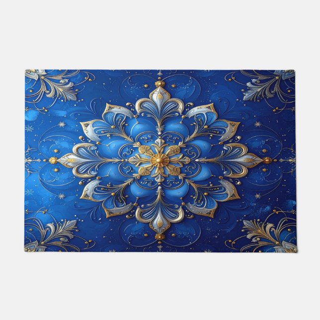 Blue Decorative Holiday Doormat (Front)
