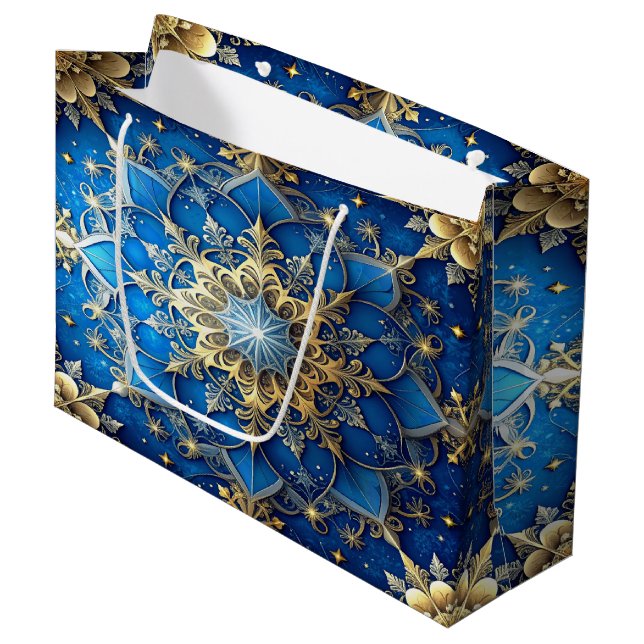 Blue Decorative Holiday Gift Bag (Front Angled)