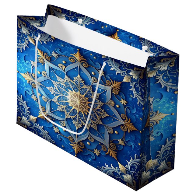 Blue Decorative Holiday Gift Bag (Front Angled)