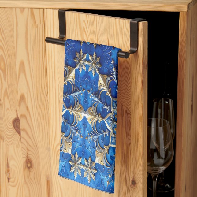 Blue Decorative Holiday Kitchen Towel (Thirds Fold)
