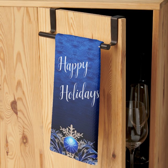 Blue Decorative Holiday Kitchen Towel (Thirds Fold)