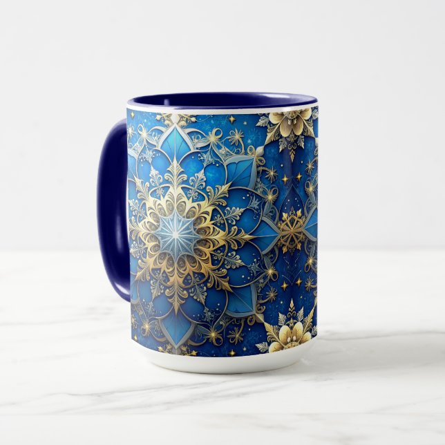 Blue Decorative Holiday Mug (Front Left)