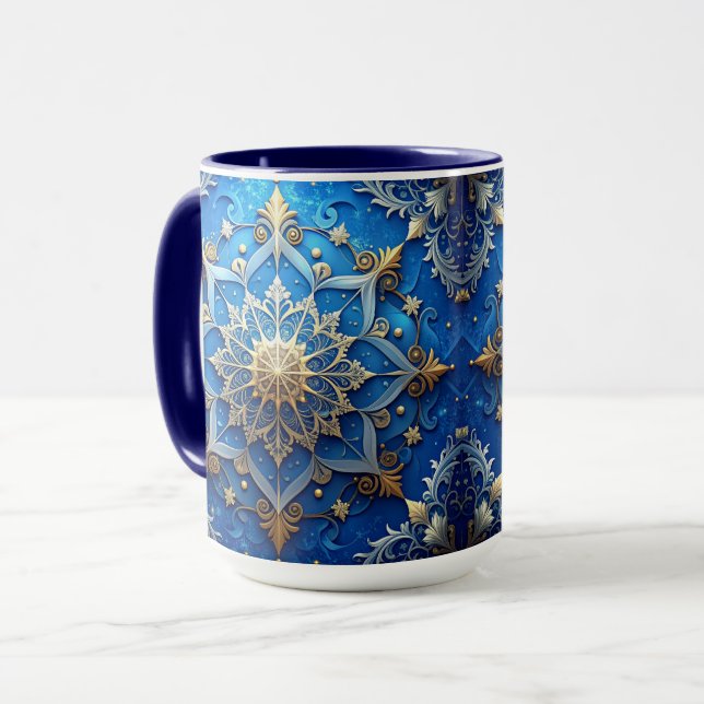Blue Decorative Holiday Mug (Front Left)