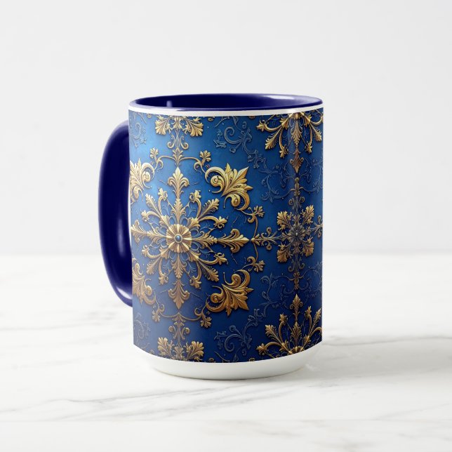 Blue Decorative Holiday Mug (Front Left)