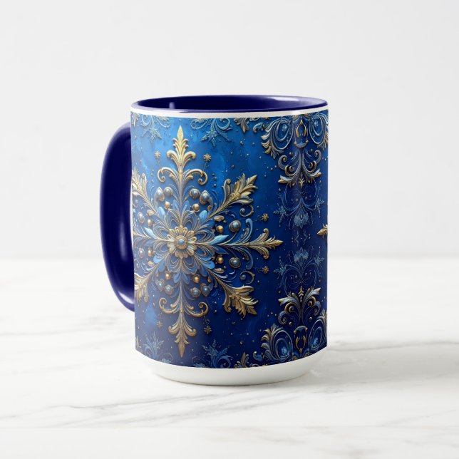 Blue Decorative Holiday Mug (Front Left)