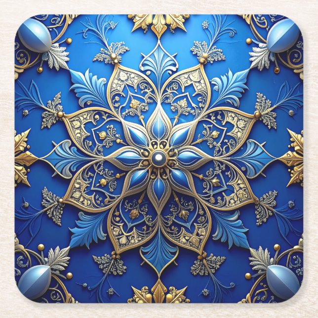 Blue Decorative Holiday Paper Coaster (Front)
