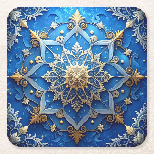 Blue Decorative Holiday Paper Coaster (Front)