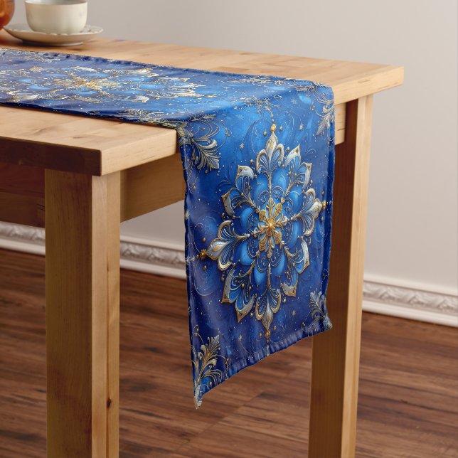 Blue Decorative Holiday Table Runner (In Situ)