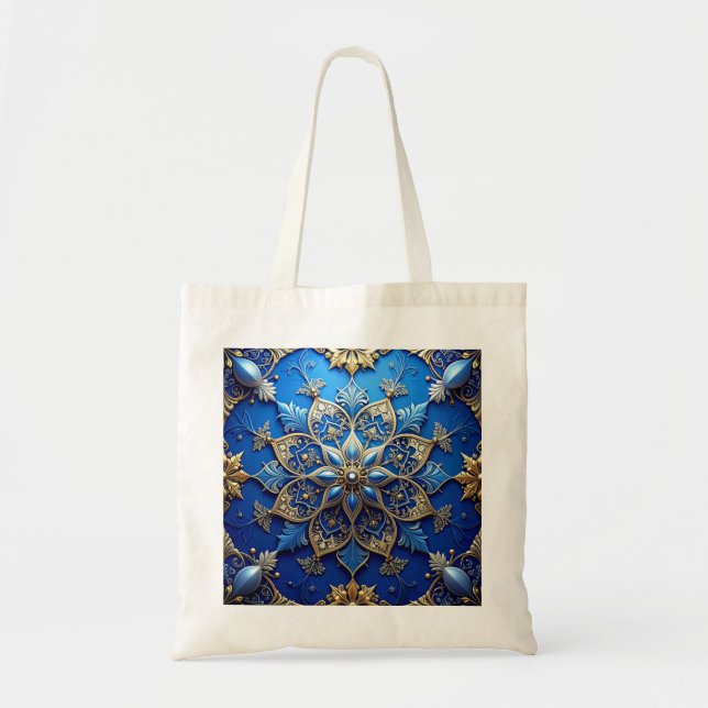 Blue Decorative Holiday Tote Bag (Front)