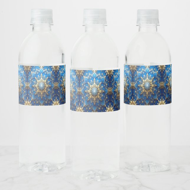 Blue Decorative Holiday Water Bottle Label (Bottles)