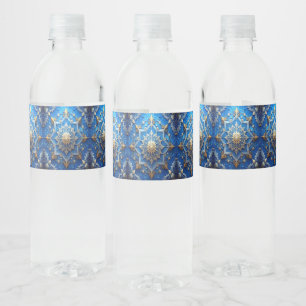 Blue Decorative Holiday Water Bottle Label