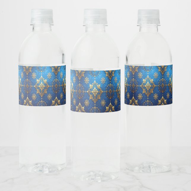 Blue Decorative Holiday Water Bottle Label (Bottles)