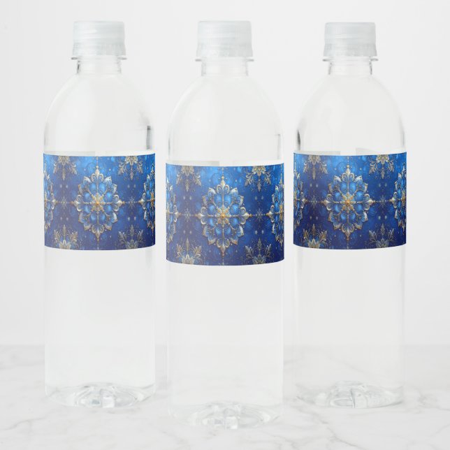 Blue Decorative Holiday Water Bottle Label (Bottles)