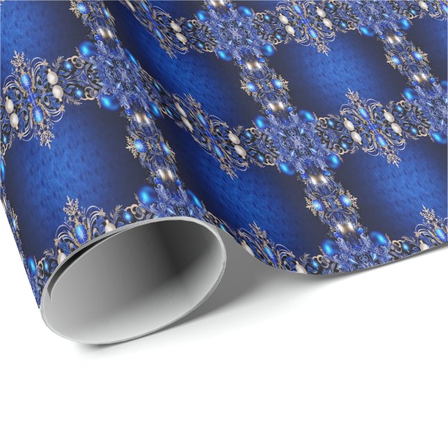 Blue Decorative Holiday Wrapping Paper (Roll Corner)
