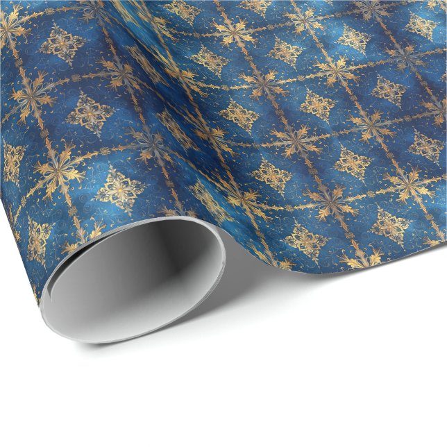 Blue Decorative Holiday Wrapping Paper (Roll Corner)