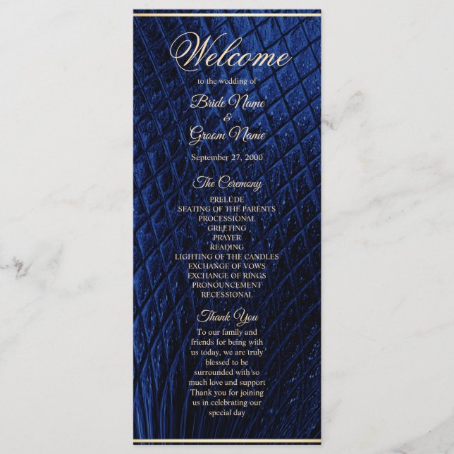 Blue Decorative Modern Wedding Program Programme (Front)