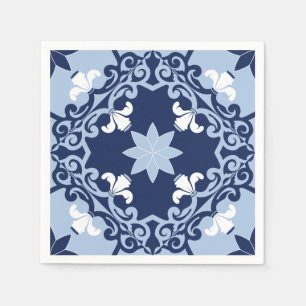 Blue decorative ornamental Moroccan geometric tile Napkin